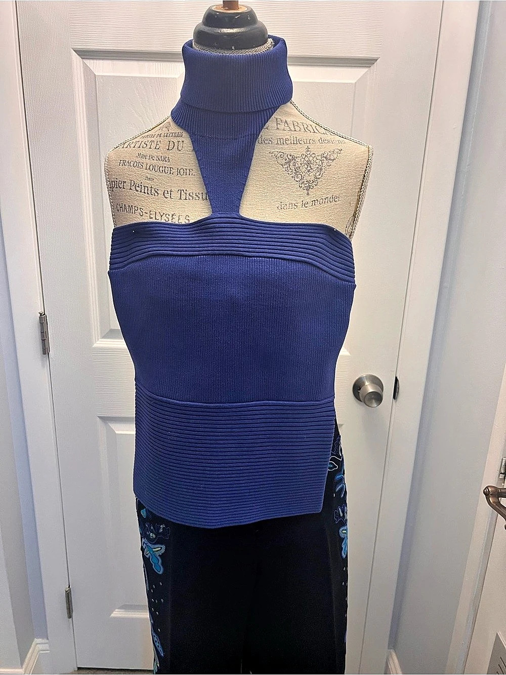 Cache Blue Ribbed Bodysuit Size Small Like New